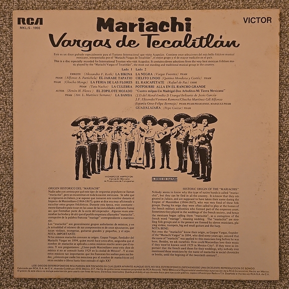 Mariachi Vargas De Tecalitlán – Mariachis En Acapulco! (RCA Victor – MKL/S 1955 - Picture 2 of 6